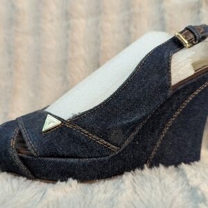Guess Dark Blue Denim Wedge Sandals